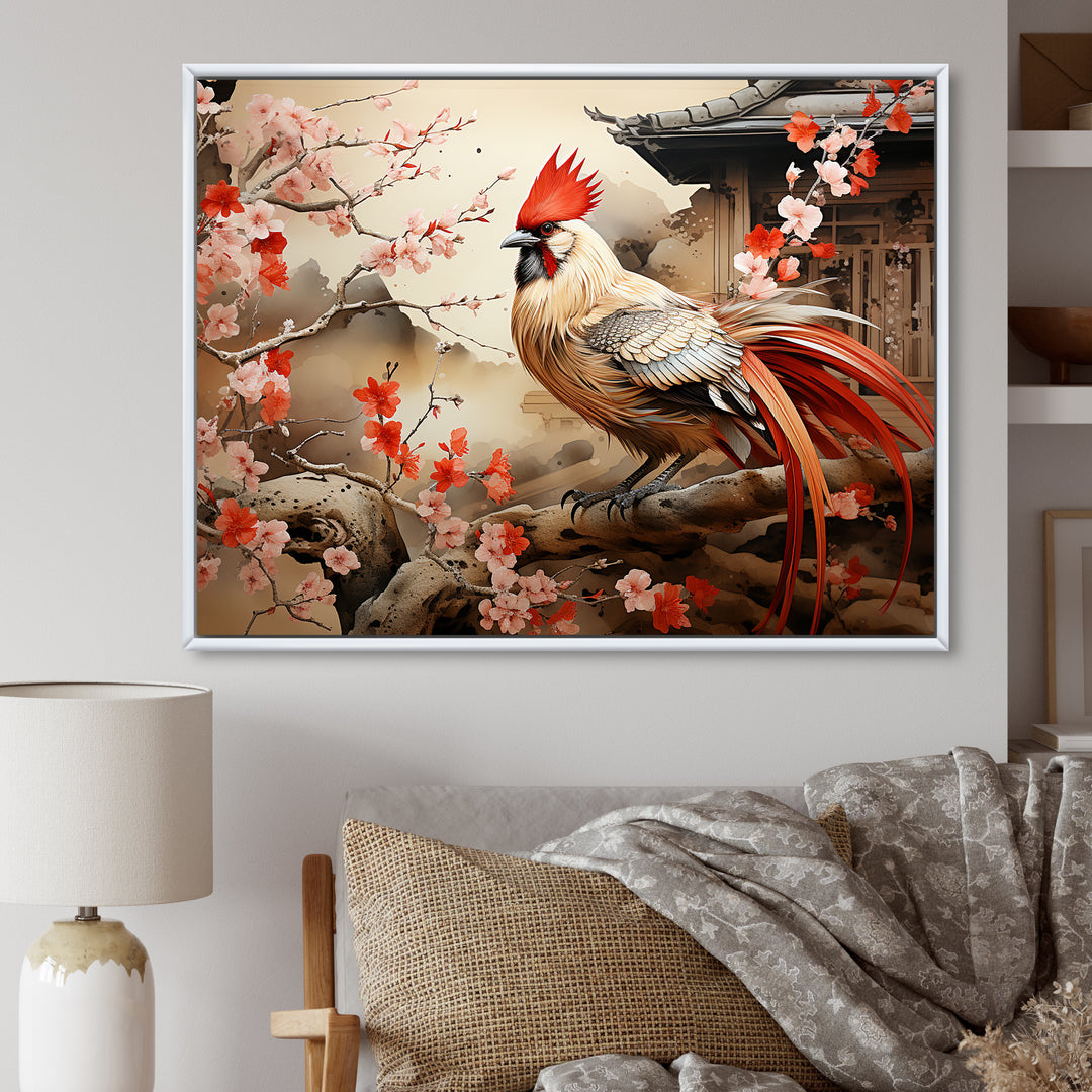 Japan beige and red Rooster - Rooster Living Room Wall Art