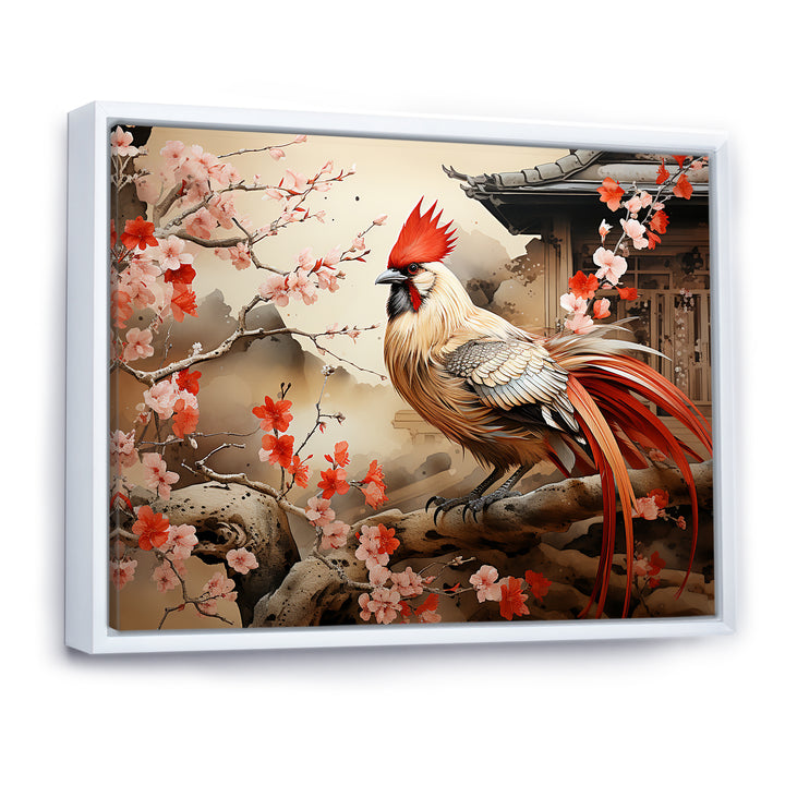 Japan beige and red Rooster - Rooster Living Room Wall Art