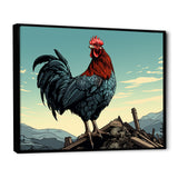 Rooster in the Farm Sunrise - Red Chicken Wall Art