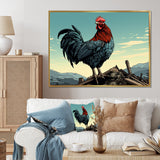 Rooster in the Farm Sunrise - Red Chicken Wall Art