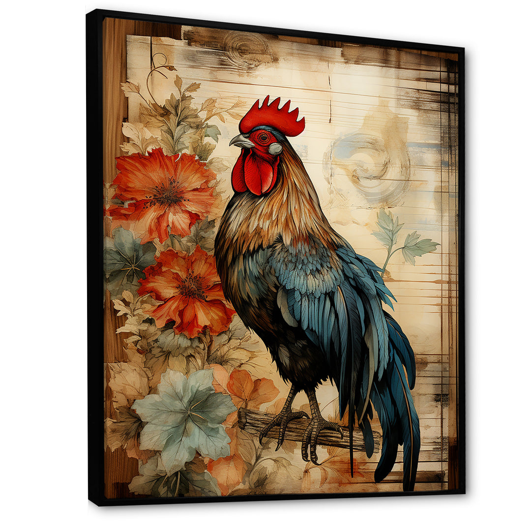 Vintage rooster Pastoral Peck - Red Chicken Wall Art