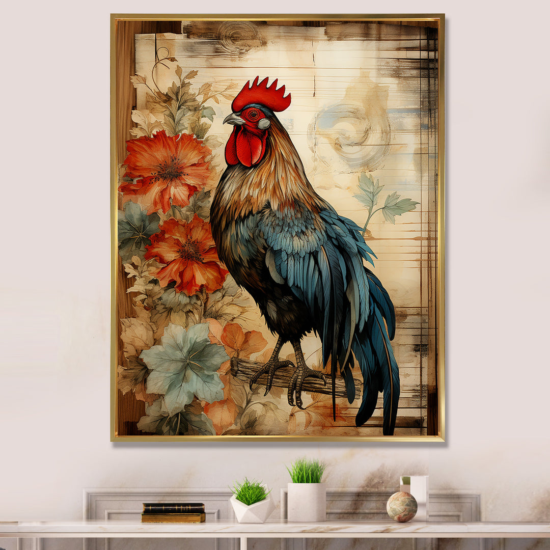 Vintage rooster Pastoral Peck - Red Chicken Wall Art