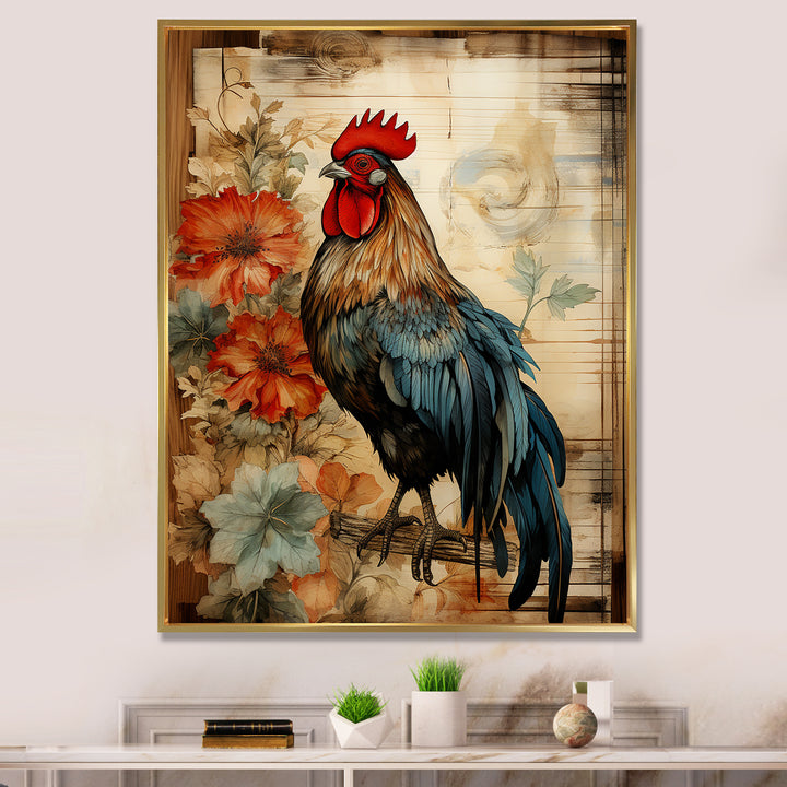 Vintage rooster Pastoral Peck - Red Chicken Wall Art