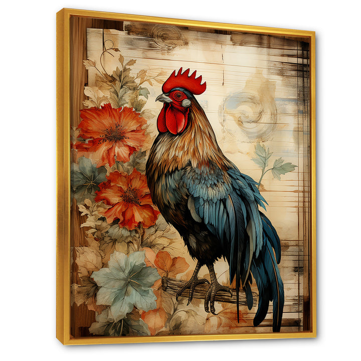 Vintage rooster Pastoral Peck - Red Chicken Wall Art