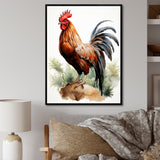 Red Pointillist Plumage Study rooster - Chicken Framed Canvas Art