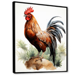 Red Pointillist Plumage Study rooster - Chicken Framed Canvas Art