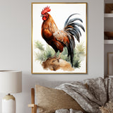 Red Pointillist Plumage Study rooster - Chicken Framed Canvas Art