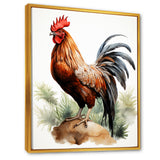 Red Pointillist Plumage Study rooster - Chicken Framed Canvas Art