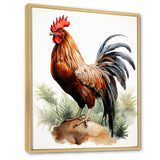 Red Pointillist Plumage Study rooster - Chicken Framed Canvas Art