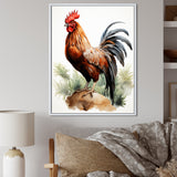 Red Pointillist Plumage Study rooster - Chicken Framed Canvas Art