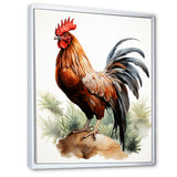 Red Pointillist Plumage Study rooster - Chicken Framed Canvas Art