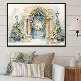 Christmas garland  door in winter 3 - Landscapes Canvas Wall Art