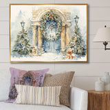 Christmas garland  door in winter 3 - Landscapes Canvas Wall Art