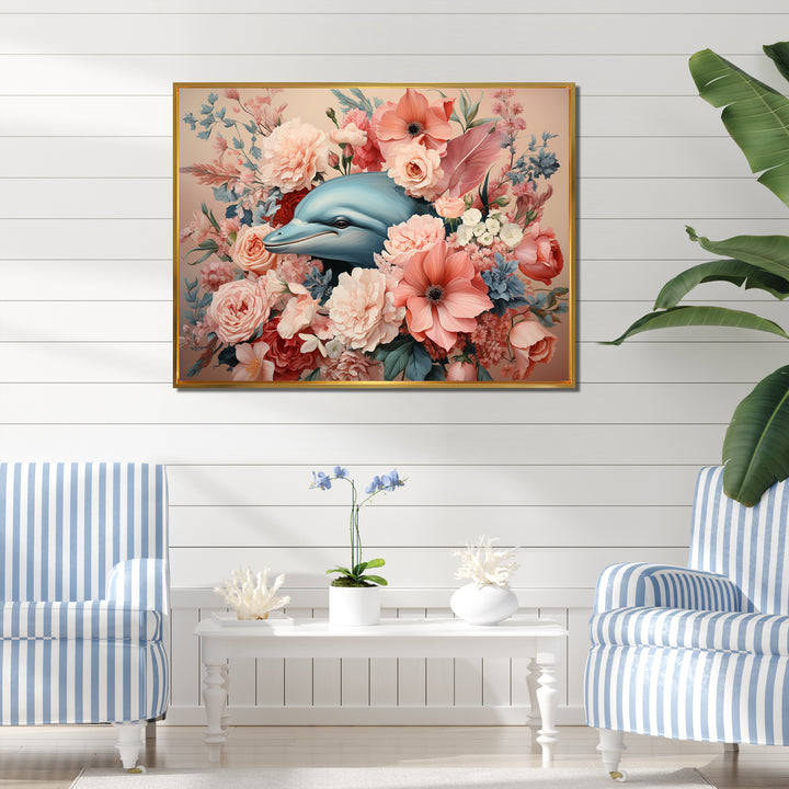 Floral Dance of the Dolphins - Coastal Animal Wall Decor