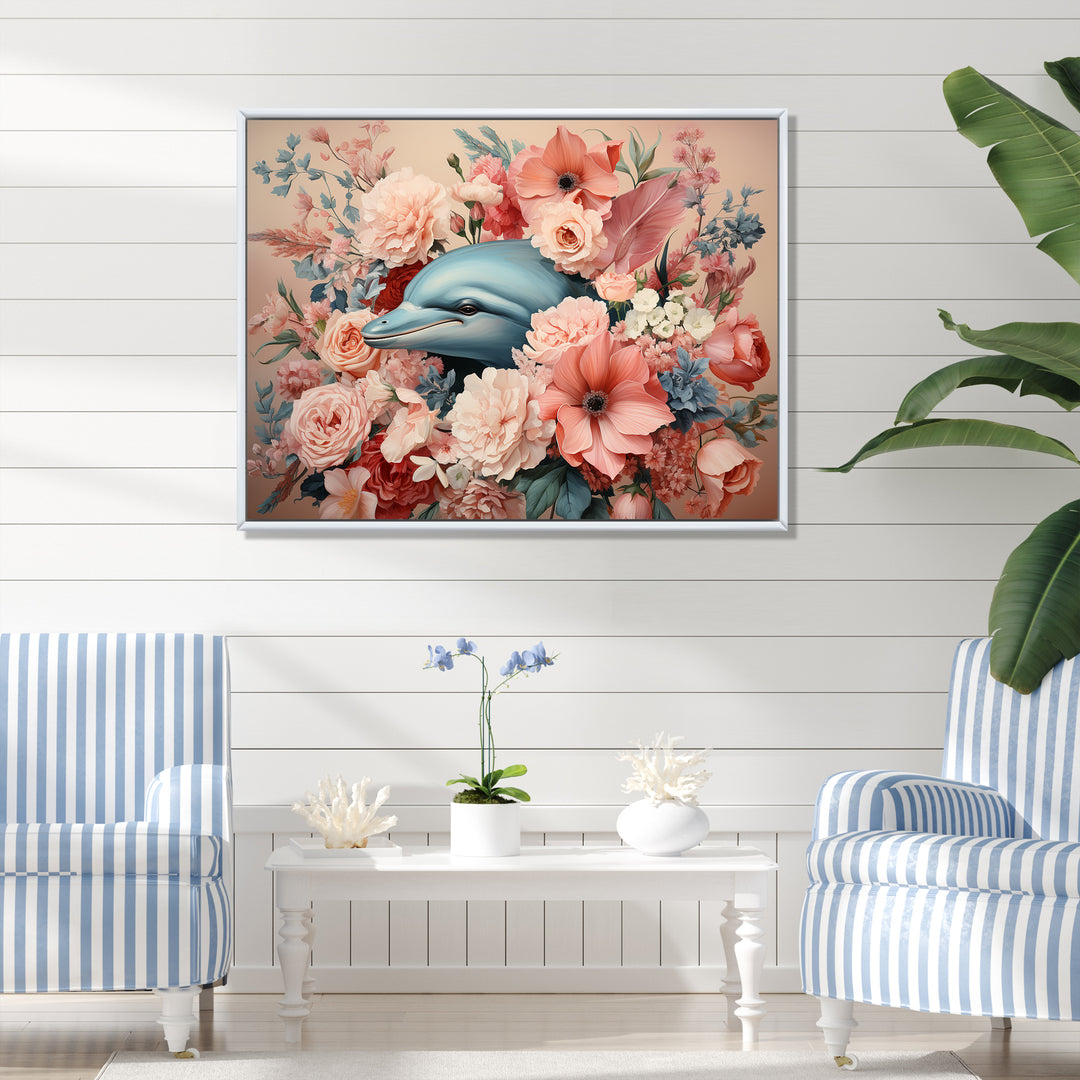Floral Dance of the Dolphins - Coastal Animal Wall Decor