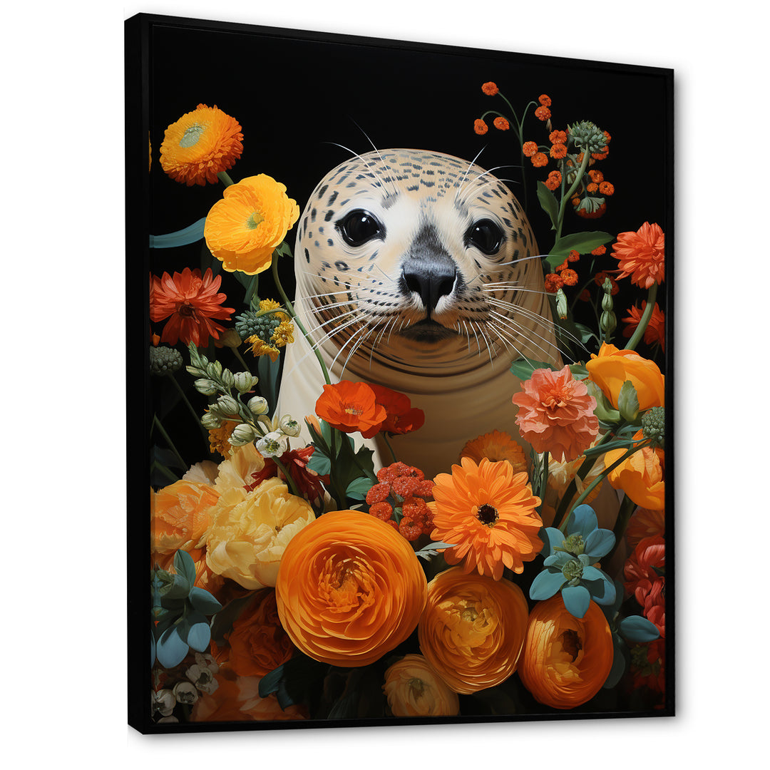 Colorful floral Harbor Seal blooms - Coastal Animal Wall Art Prints