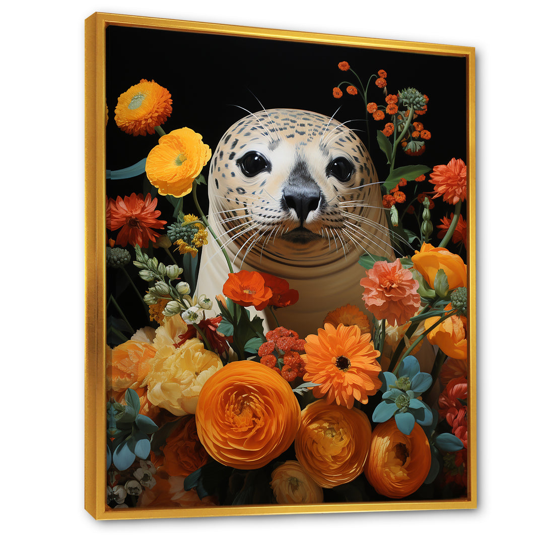 Colorful floral Harbor Seal blooms - Coastal Animal Wall Art Prints