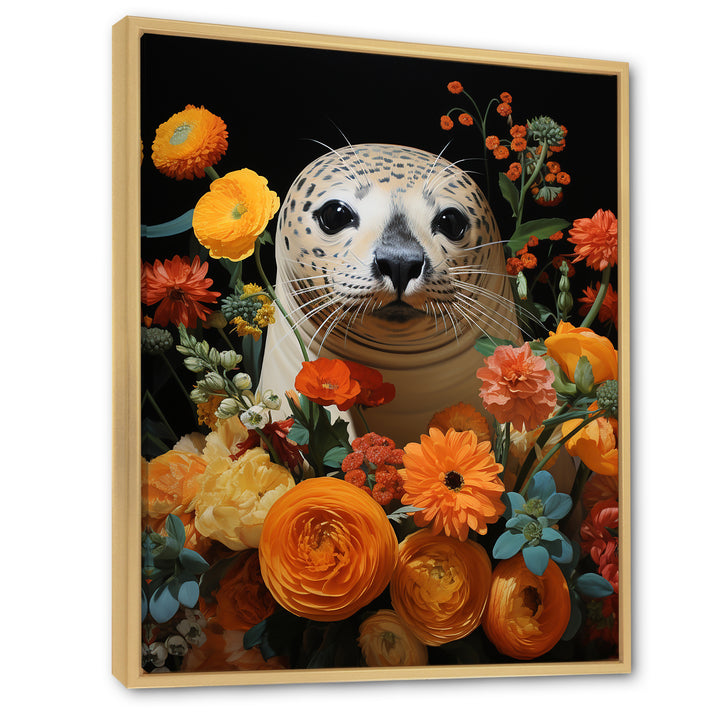 Colorful floral Harbor Seal blooms - Coastal Animal Wall Art Prints