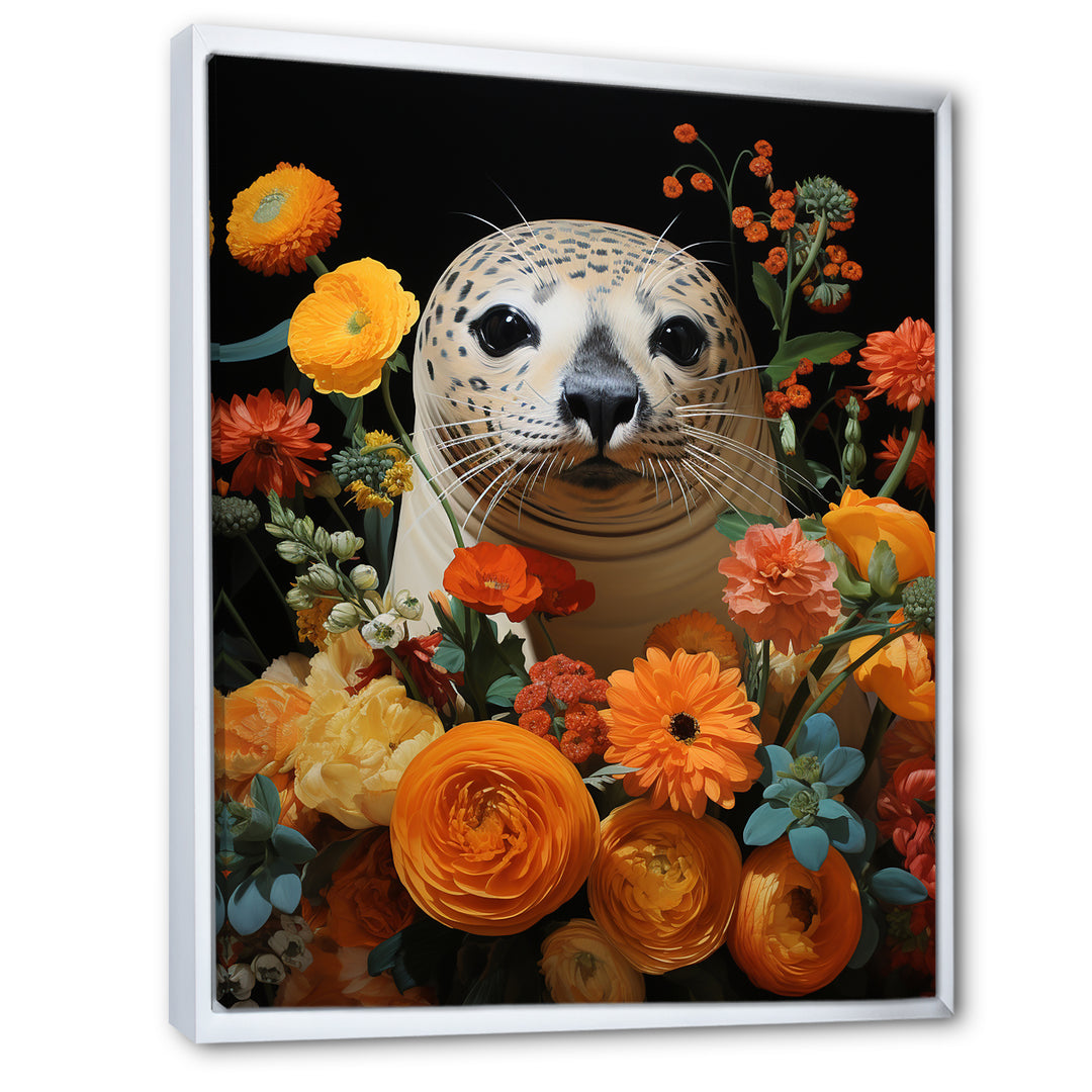 Colorful floral Harbor Seal blooms - Coastal Animal Wall Art Prints