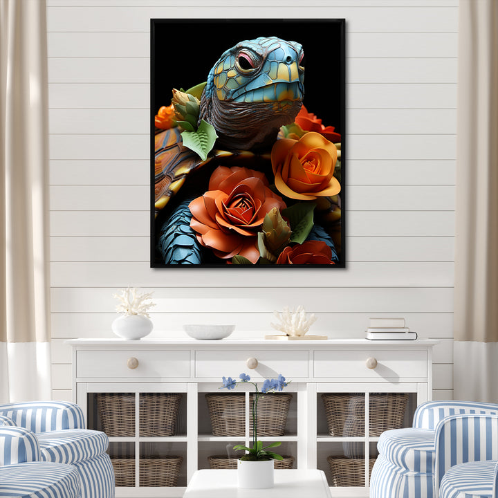 Floral Harbor turtle blooms - Coastal Animal Wall Art Prints