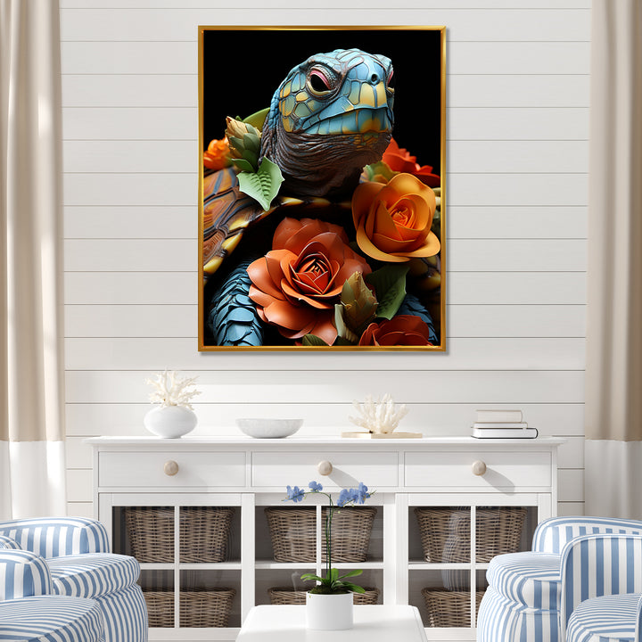 Floral Harbor turtle blooms - Coastal Animal Wall Art Prints