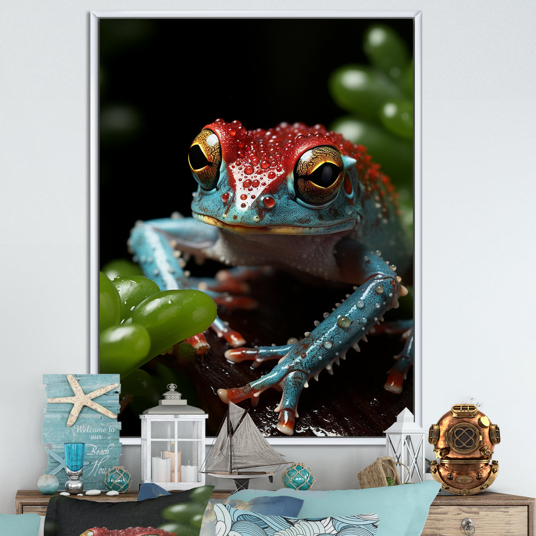 Jumping frog Hideaway - Blue Coastal Animal Wall Art