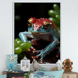 Jumping frog Hideaway - Blue Coastal Animal Wall Art