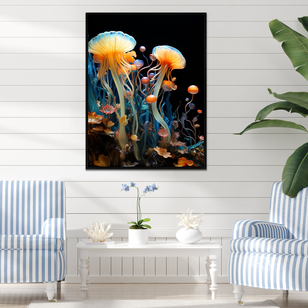 Yellow Jellyfish Drift - Yellow Coastal Animal Wall Art