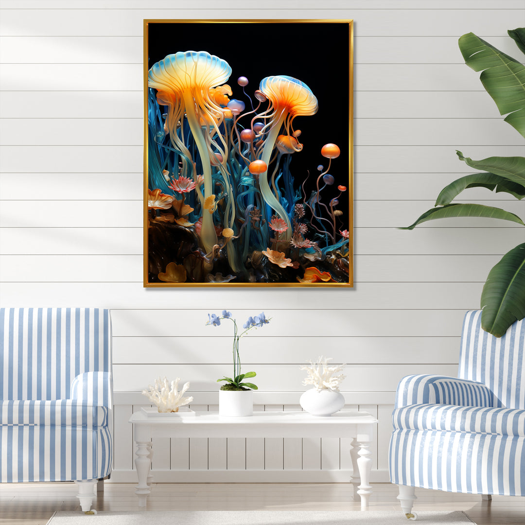 Yellow Jellyfish Drift - Yellow Coastal Animal Wall Art