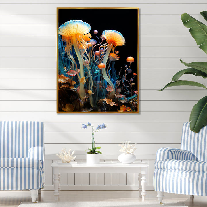 Yellow Jellyfish Drift - Yellow Coastal Animal Wall Art