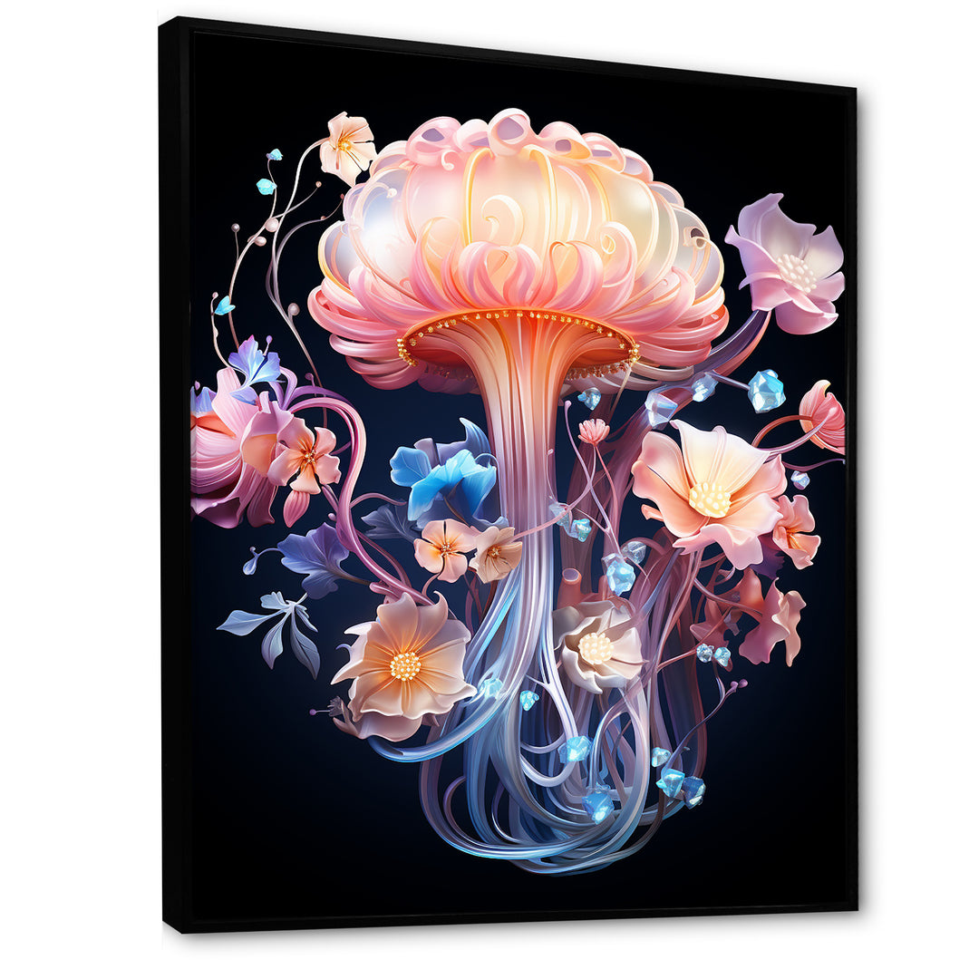Pink and blue Jellyfish Drift - Coastal Animal Framed Canvas Art