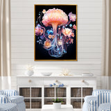 Pink and blue Jellyfish Drift - Coastal Animal Framed Canvas Art