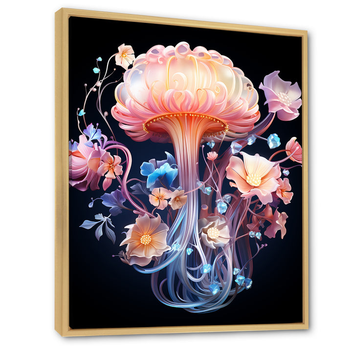 Pink and blue Jellyfish Drift - Coastal Animal Framed Canvas Art