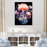Pink and blue Jellyfish Drift - Coastal Animal Framed Canvas Art