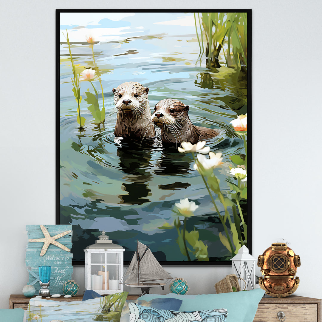 Otters Playtime - Coastal Animal Canvas Wall Art