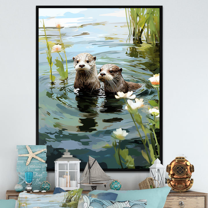 Otters Playtime - Coastal Animal Canvas Wall Art