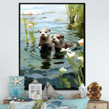 Otters Playtime - Coastal Animal Canvas Wall Art