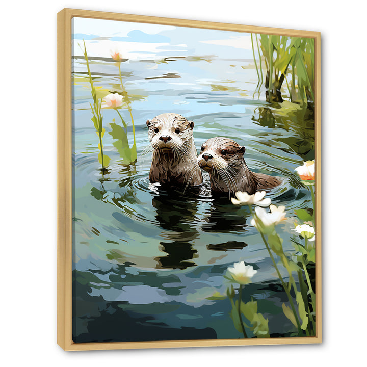 Otters Playtime - Coastal Animal Canvas Wall Art