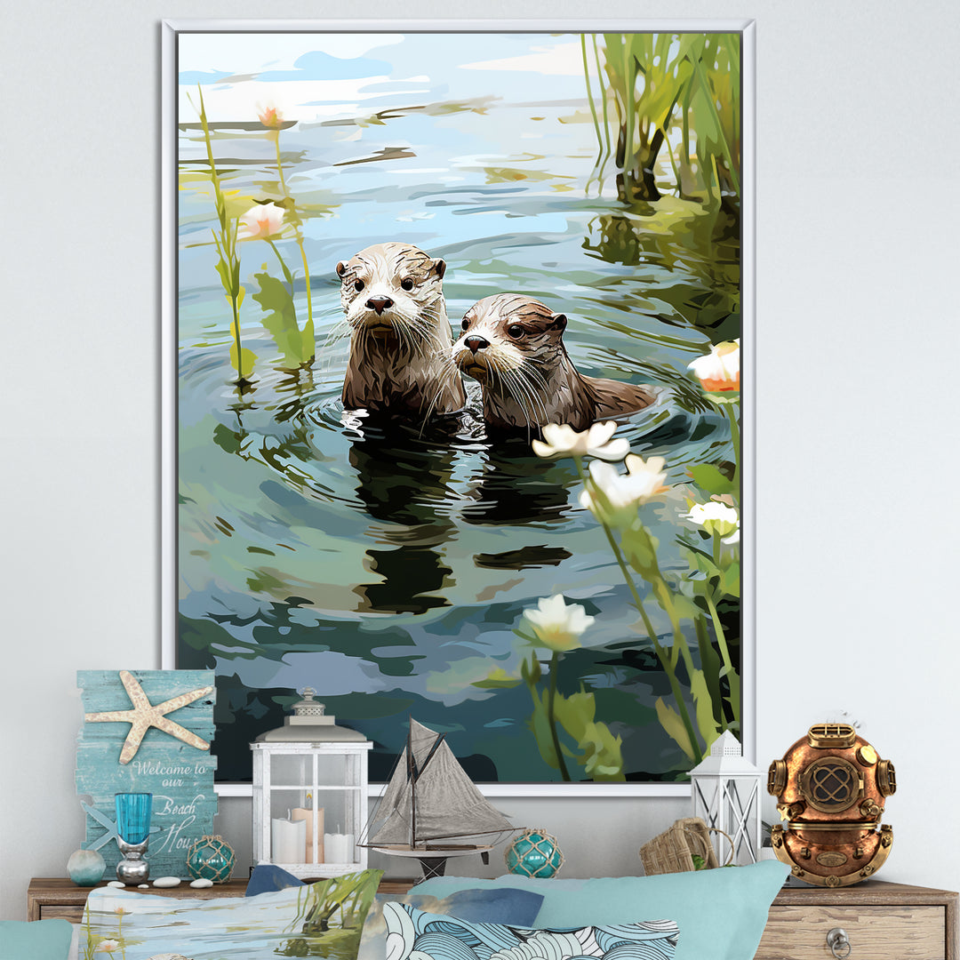 Otters Playtime - Coastal Animal Canvas Wall Art