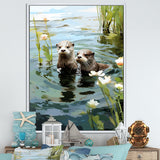 Otters Playtime - Coastal Animal Canvas Wall Art
