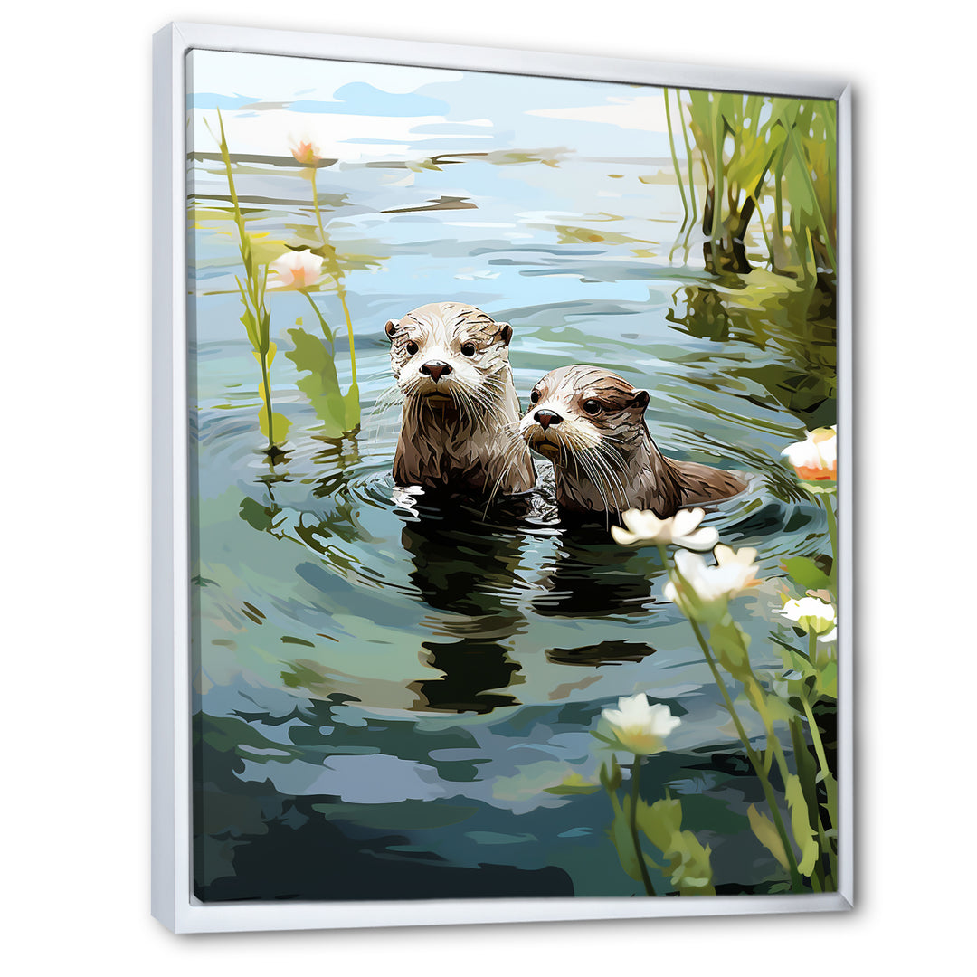 Otters Playtime - Coastal Animal Canvas Wall Art