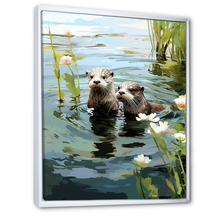 Otters Playtime - Coastal Animal Canvas Wall Art