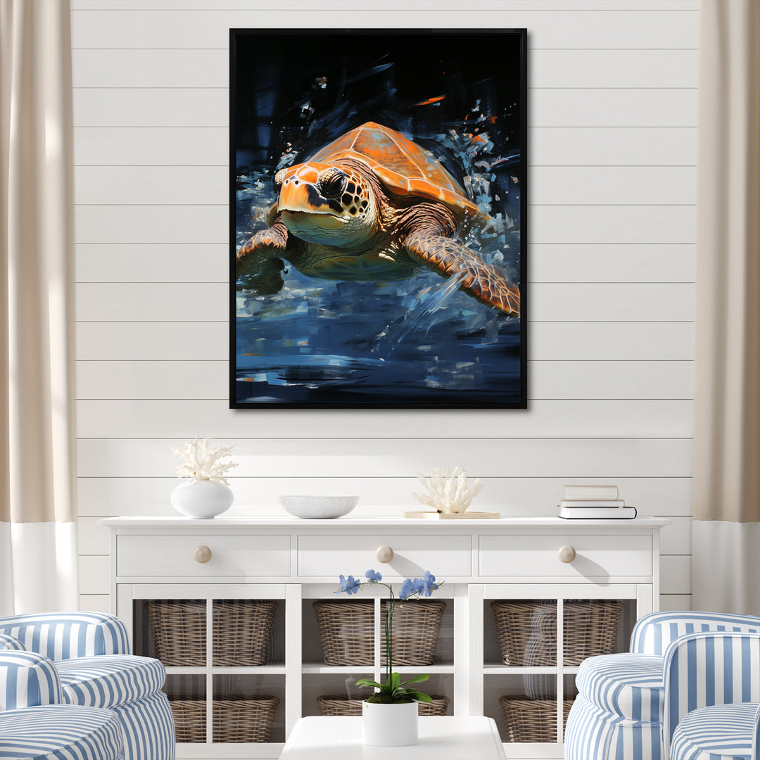 Sea Turtle Journey - Blue Coastal Animal Wall Art