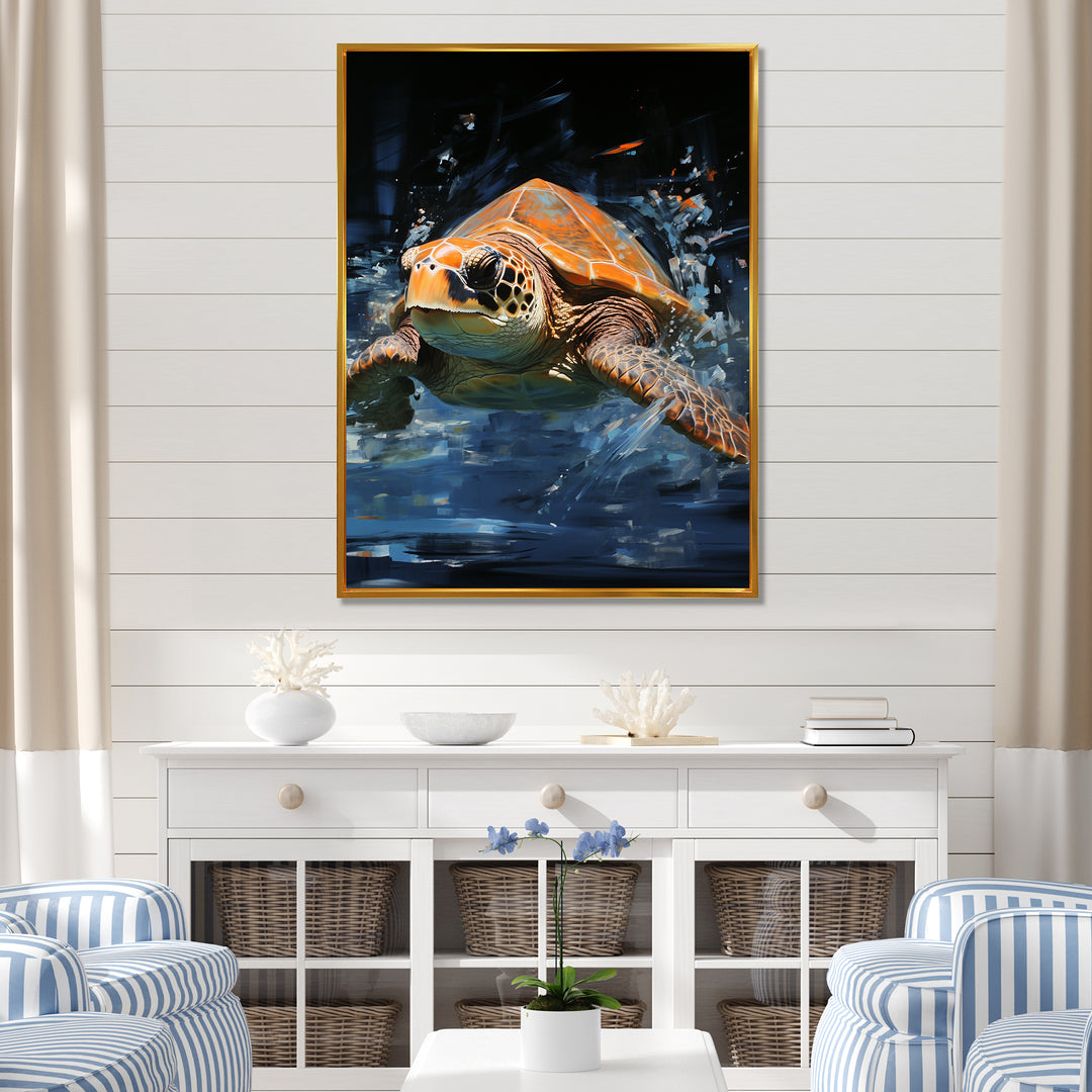 Sea Turtle Journey - Blue Coastal Animal Wall Art