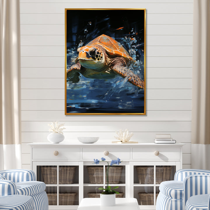 Sea Turtle Journey - Blue Coastal Animal Wall Art