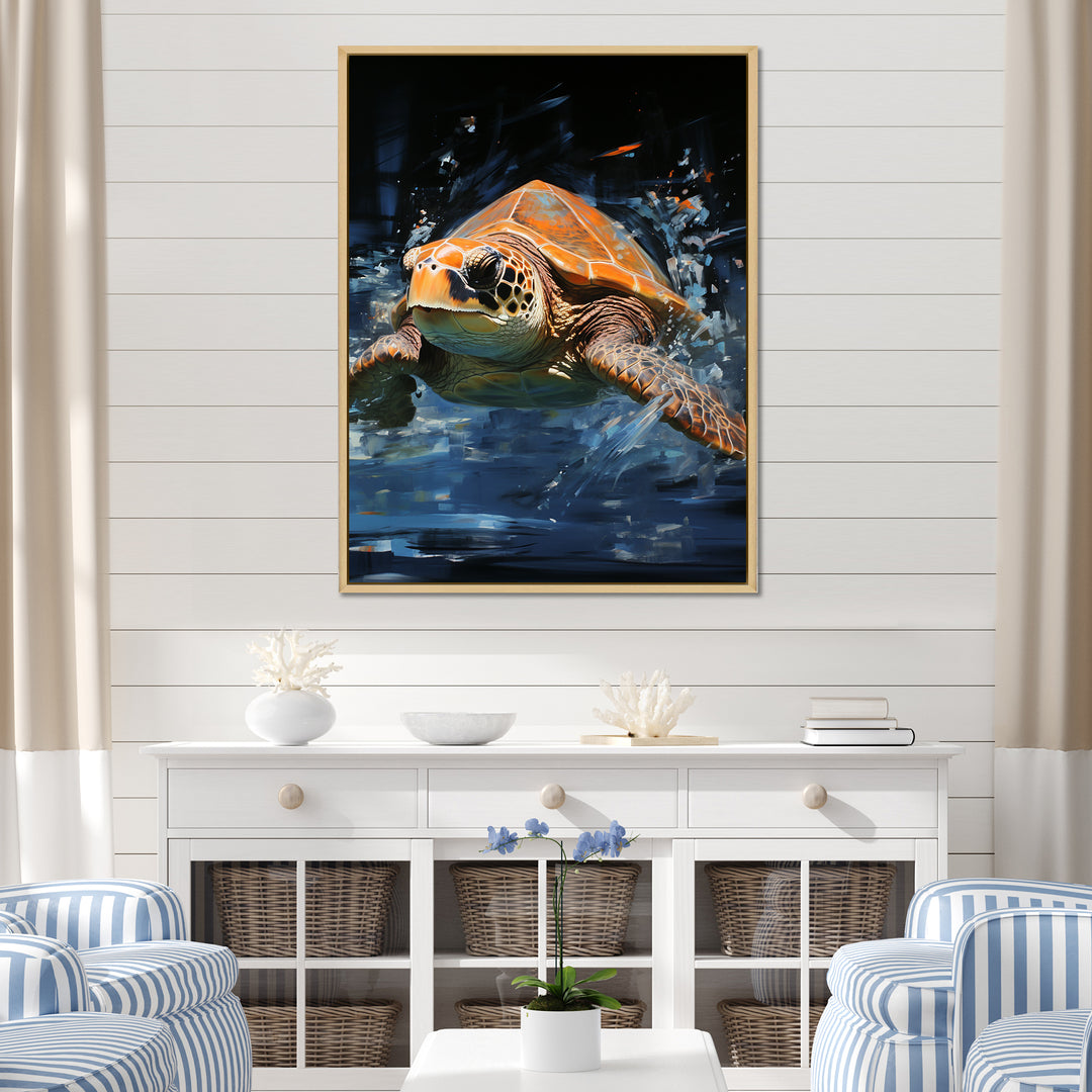 Sea Turtle Journey - Blue Coastal Animal Wall Art
