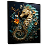 Gold and blue Seahorse Sanctuary - Coastal Animal Home Decor Art