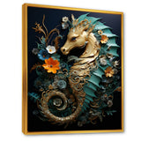 Gold and blue Seahorse Sanctuary - Coastal Animal Home Decor Art