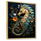 Gold and blue Seahorse Sanctuary - Coastal Animal Home Decor Art