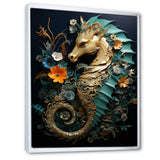 Gold and blue Seahorse Sanctuary - Coastal Animal Home Decor Art